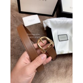 Gucci Fashion Leather Gold Buckle 25mm Belt For Women Brown