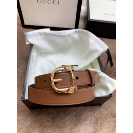 Gucci Fashion Leather Gold Buckle 25mm Belt For Women Brown