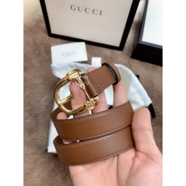 Gucci Fashion Leather Gold Buckle 25mm Belt For Women Brown
