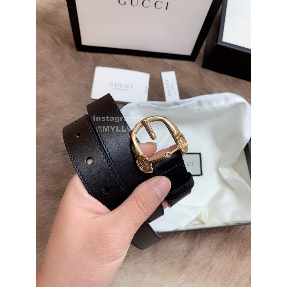 Gucci Fashion Leather Gold Buckle 25mm Belt For Women Black
