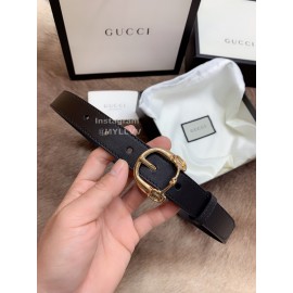 Gucci Fashion Leather Gold Buckle 25mm Belt For Women Black