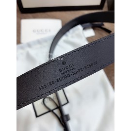 Gucci Fashion Leather Gold Buckle 25mm Belt For Women Black