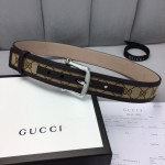 Gucci Printed Leather Silver Copper Buckle 40mm Belt