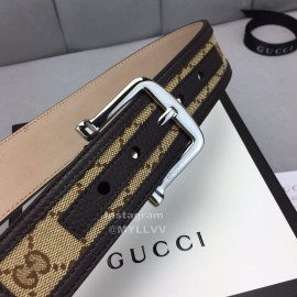 Gucci Printed Leather Silver Copper Buckle 40mm Belt