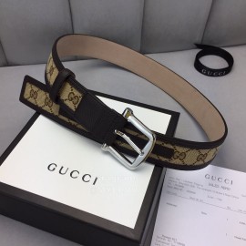 Gucci Printed Leather Silver Copper Buckle 40mm Belt