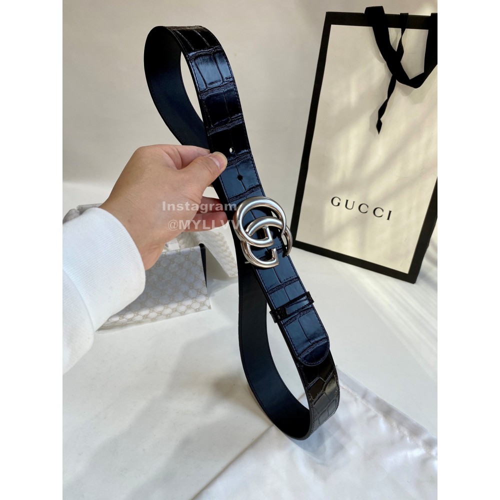 Gucci Alligator Leather Silver Pure Copper Electroplated Buckle 38mm Belt