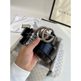 Gucci Alligator Leather Silver Pure Copper Electroplated Buckle 38mm Belt