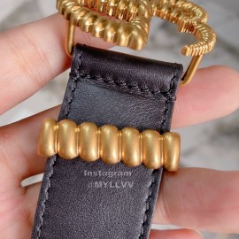 Gucci Fashion Leather Threaded Gg Buckle 30mm Belts Black