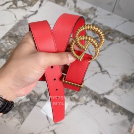 Gucci Fashion Leather Threaded Gg Buckle 30mm Belts Red