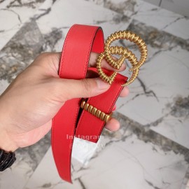 Gucci Fashion Leather Threaded Gg Buckle 30mm Belts Red