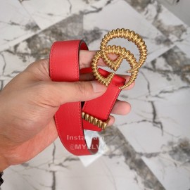 Gucci Fashion Leather Threaded Gg Buckle 30mm Belts Red