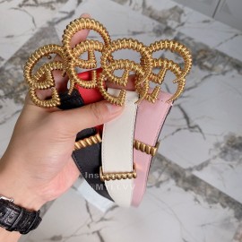 Gucci Fashion Leather Threaded Gg Buckle 30mm Belts Red