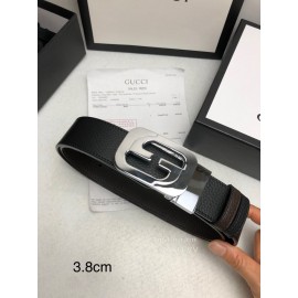 Gucci Calf Polished Rotating Silver Bright Buckle 38mm Belts