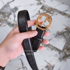 Gucci New Black Embossed Calf Gg Buckle Belts