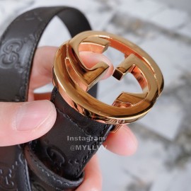 Gucci New Black Embossed Calf Gg Buckle Belts