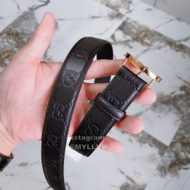 Gucci New Black Embossed Calf Gg Buckle Belts