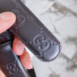 Gucci New Black Embossed Calf Gg Buckle Belts