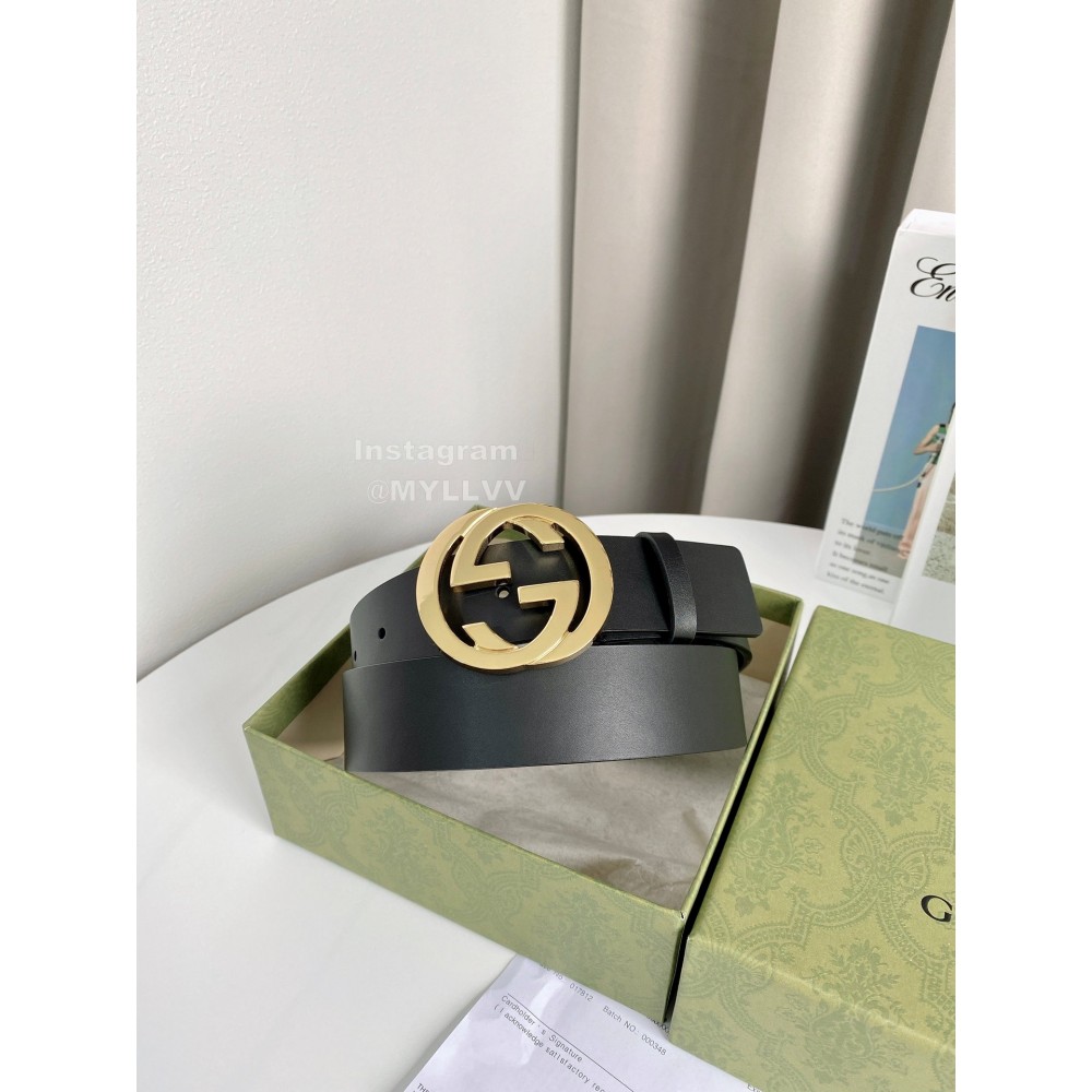 Gucci Black Leather Gold Gg Buckle 38mm Belts