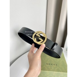 Gucci Black Leather Gold Gg Buckle 38mm Belts