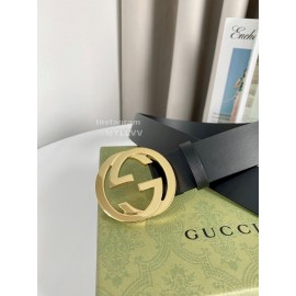 Gucci Black Leather Gold Gg Buckle 38mm Belts