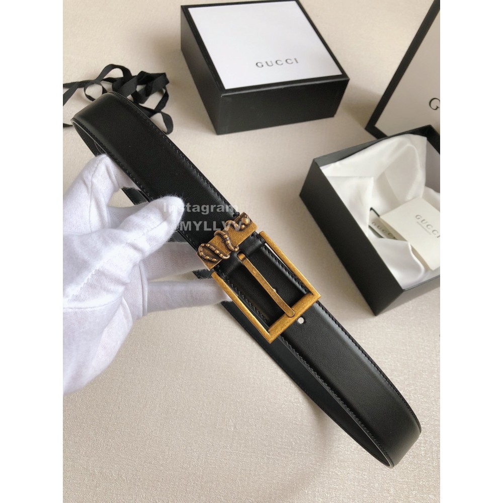 Gucci Black Leather Gold Needle Buckle 35mm Belts