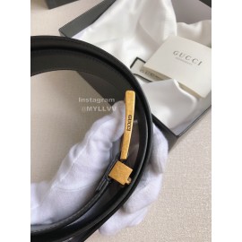 Gucci Black Leather Gold Needle Buckle 35mm Belts
