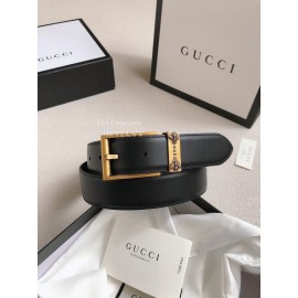 Gucci Fashion Black Leather Gold Needle Buckle 35mm Belts