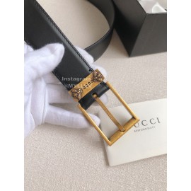 Gucci Fashion Black Leather Gold Needle Buckle 35mm Belts