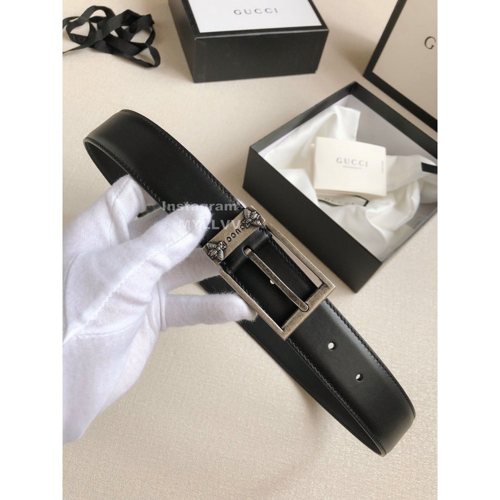 Gucci Fashion Black Leather Silver Needle Buckle 35mm Belts