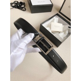 Gucci Fashion Black Leather Silver Needle Buckle 35mm Belts