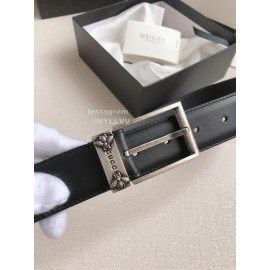 Gucci Fashion Black Leather Silver Needle Buckle 35mm Belts