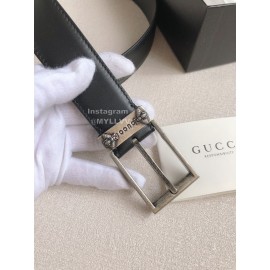 Gucci Fashion Black Leather Silver Needle Buckle 35mm Belts