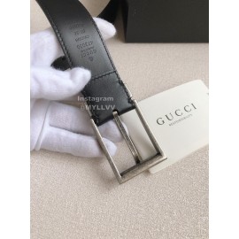 Gucci Fashion Black Leather Silver Needle Buckle 35mm Belts