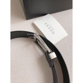 Gucci Fashion Black Leather Silver Needle Buckle 35mm Belts