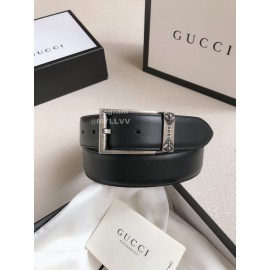 Gucci Fashion Black Leather Silver Needle Buckle 35mm Belts