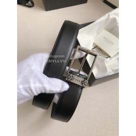 Gucci Fashion Black Leather Silver Needle Buckle 35mm Belts