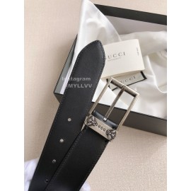 Gucci Fashion Black Leather Silver Needle Buckle 35mm Belts
