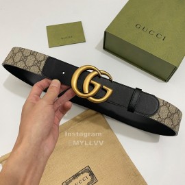 Gucci Black Calf Leather Supreme Canvas Gold Buckle 40mm Belts
