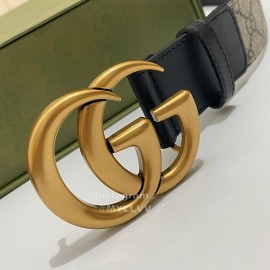 Gucci Black Calf Leather Supreme Canvas Gold Buckle 40mm Belts