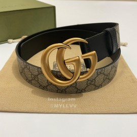 Gucci Black Calf Leather Supreme Canvas Gold Buckle 40mm Belts