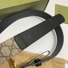 Gucci Black Calf Leather Supreme Canvas Gold Buckle 40mm Belts