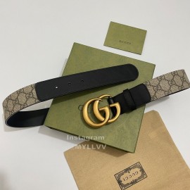 Gucci Black Calf Leather Supreme Canvas Gold Buckle 40mm Belts