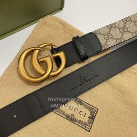 Gucci Black Calf Leather Supreme Canvas Gold Buckle 40mm Belts