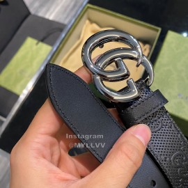 Gucci Hollow Calf Leather Black Gg Buckle 30mm Belts