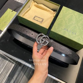 Gucci Hollow Calf Leather Black Gg Buckle 30mm Belts