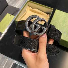 Gucci Hollow Calf Leather Black Gg Buckle 30mm Belts
