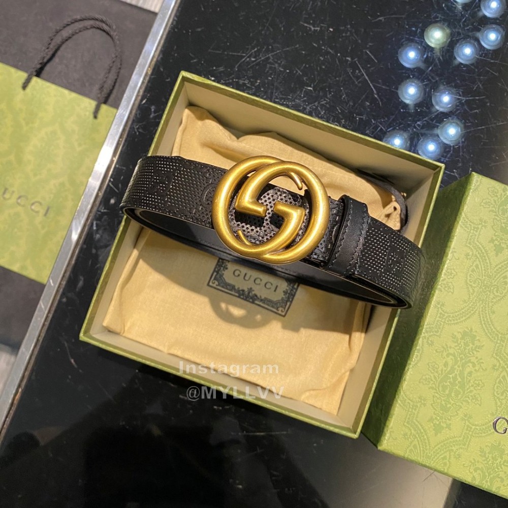 Gucci Hollow Calf Leather Gold Gg Buckle 30mm Belts