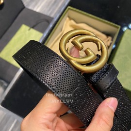 Gucci Hollow Calf Leather Gold Gg Buckle 30mm Belts