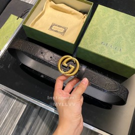 Gucci Hollow Calf Leather Gold Gg Buckle 30mm Belts