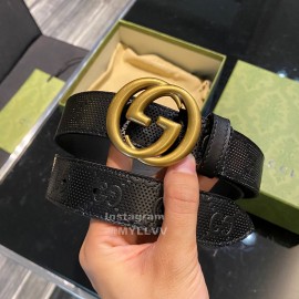Gucci Hollow Calf Leather Gold Gg Buckle 30mm Belts